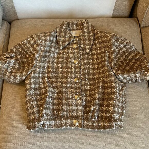 NEW L'AGENCE Cove Cropped Tweed Jacket Sz2 Dark Cappuccino/Gold Multi Tweed - Picture 13 of 13